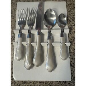 Murval 20 Pc Flatware Set Pearlescent Handle Stainless Modern Silverware NEW
